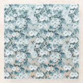 Blauer Pfirsich Weiße Blüte Glasuntersetzer (Vorderseite)