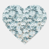 Blauer Pfirsich Weiße Blüte Herz-Aufkleber (Vorderseite)