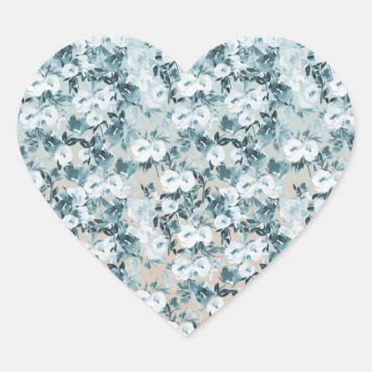 Blauer Pfirsich Weiße Blüte Herz-Aufkleber (Vorderseite)