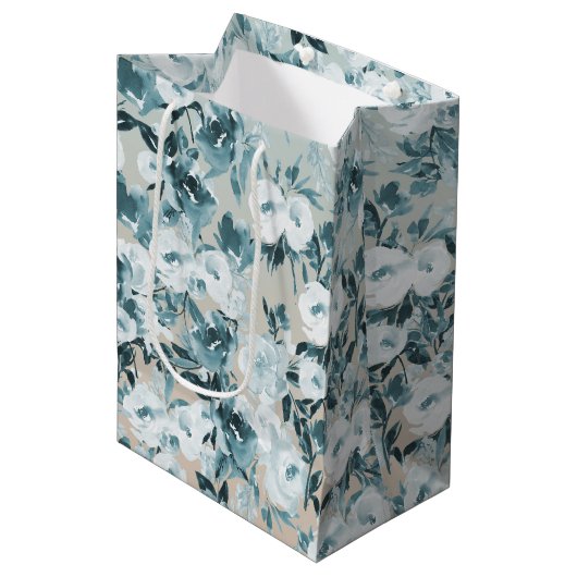 Blauer Pfirsich Weiße Blüte Mittlere Geschenktüte (Vorderseite Schrägansicht)