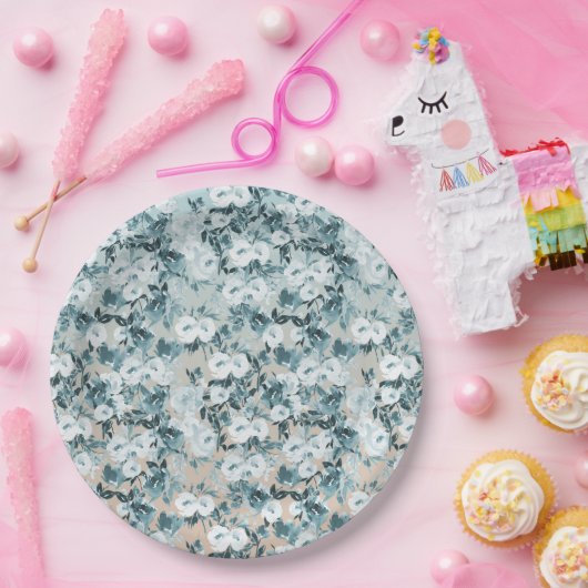 Blauer Pfirsich Weiße Blüte Pappteller (Party)