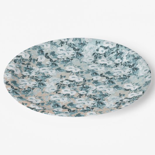 Blauer Pfirsich Weiße Blüte Pappteller (Schrägansicht)