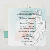 Blauer Pfirsichbär und Hochzeit am Boden Einladung (Vorne/Hinten)