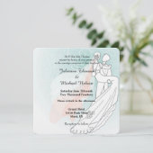 Blauer Pfirsichbär und Hochzeit am Boden Einladung (Stehend Vorderseite)