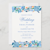 Blauer Pfirsichbauch Hochzeitsfeiern Einladung (Vorderseite)