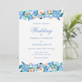 Blauer Pfirsichbauch Hochzeitsfeiern Einladung (Stehend Vorderseite)