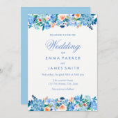 Blauer Pfirsichbauch Hochzeitsfeiern Einladung (Vorne/Hinten)