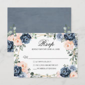 Blauer Pfirsichblutdruck Geometric Floral Wedding  RSVP Karte (Vorne/Hinten)
