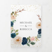 Blauer Pfirsichblütenblümchen in einem QR-Code Hoc Dreifach Gefaltete Einladung (Cover)