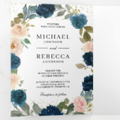 Blauer Pfirsichblütenblümchen in einem QR-Code Hoc Dreifach Gefaltete Einladung (Innen Erste Seite)