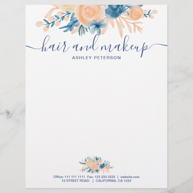 Blauer Pfirsichblütenfarben Details zum Haaremakeu Briefbogen (Vorderseite)