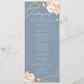 Blauer Pfirsichcreme Gold Geometric Wedding Programm (Rückseite)