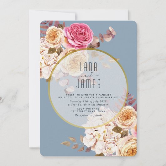 Blauer Pfirsichpfirsich Einladung zur Hochzeit (Vorderseite)