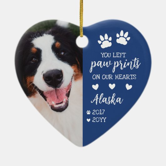 Blauer Pfosten auf unserem Herz Foto Keramik Ornament (Hinten)