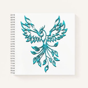 Blauer Phönix erhebt sich auf Weiß Notizblock