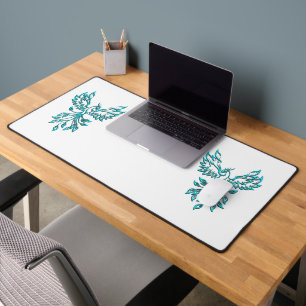 Blauer Phönix erhebt sich auf Weiß Schreibtischunterlage