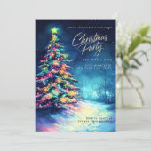 Blauer Pinienbaum, farbenfroher Weihnachtsbaum Einladung (Stehend Vorderseite)