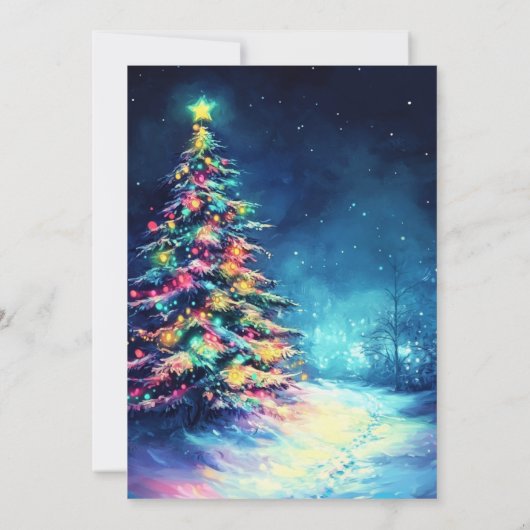 Blauer Pinienbaum, farbenfroher Weihnachtsbaum Einladung (Rückseite)