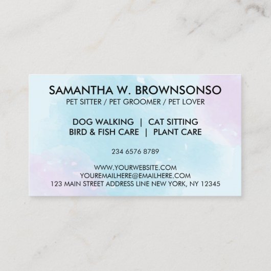 Blauer Pink Katzen Hunde Dusche Pet Groomer Visitenkarte (Rückseite)