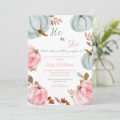 Blauer Pink Pumpkin Fall Geschlecht offenbaren Ein Einladung (Stehend Vorderseite)