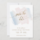 Blauer Pinselstrich, minimale Hochzeit Save The Date (Vorderseite)