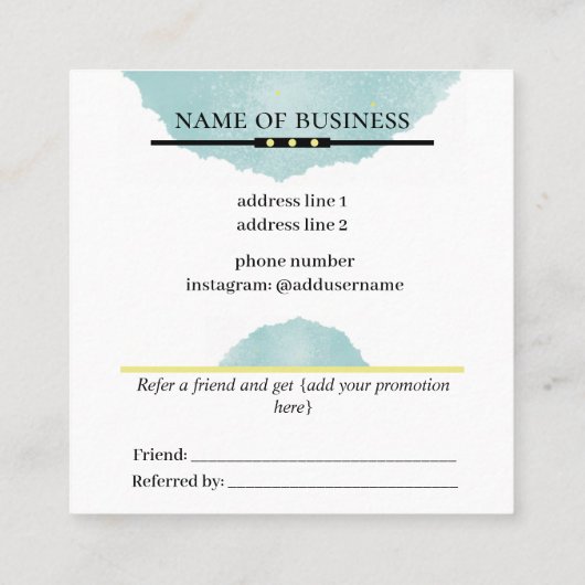 Blauer Pinselstrich Verweisen Sie eine Freundin-Re Quadratische Visitenkarte (Rückseite)