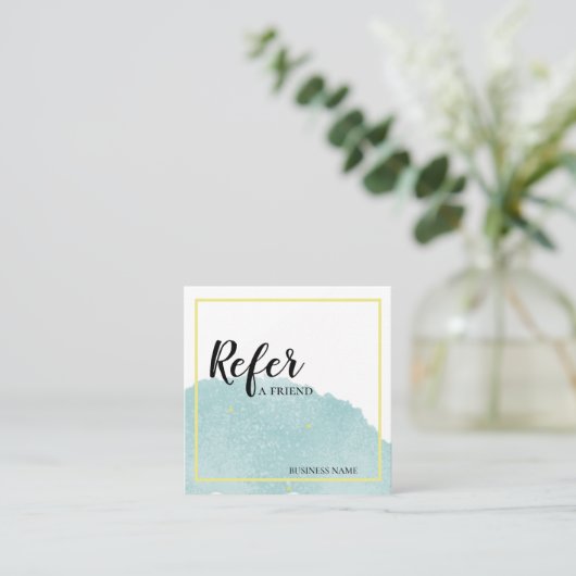 Blauer Pinselstrich Verweisen Sie eine Freundin-Re Quadratische Visitenkarte (Stehend Vorderseite)