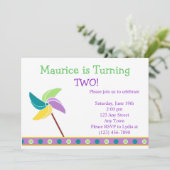 Blauer Pinwheel Einladung (Stehend Vorderseite)