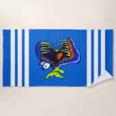 Blauer Piranha Fisch auf blau und weiß gestreift Strandtuch (Vorderseite)