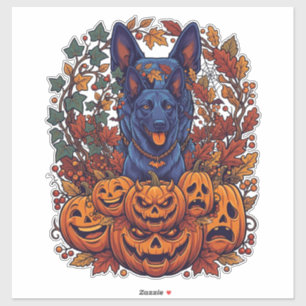 Blauer Pitbull Halloween Kürbisse Herbstlaub Flede Aufkleber