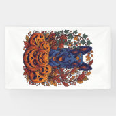 Blauer Pitbull Halloween Kürbisse Herbstlaub Flede Banner (Horizontal)