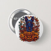 Blauer Pitbull Halloween Kürbisse Herbstlaub Flede Button (Vorne & Hinten)