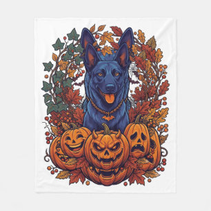 Blauer Pitbull Halloween Kürbisse Herbstlaub Flede Fleecedecke