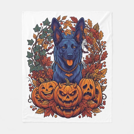 Blauer Pitbull Halloween Kürbisse Herbstlaub Flede Fleecedecke (Vorderseite)