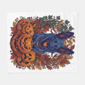 Blauer Pitbull Halloween Kürbisse Herbstlaub Flede Fleecedecke (Vorderseite (Horizontal))