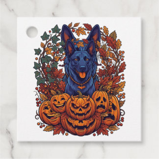 Blauer Pitbull Halloween-Kürbisse Herbstlaub Flede Geschenkanhänger