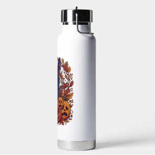 Blauer Pitbull Halloween Kürbisse Herbstlaub Flede Trinkflasche