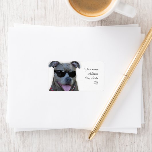 Blauer Pitbulle mit Brille Adressaufkleber (Insitu)