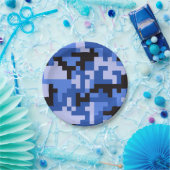 Blauer Pixel-Army-Camouflage Pappteller (Party)