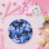 Blauer Pixel-Army-Camouflage Pappteller (Party)