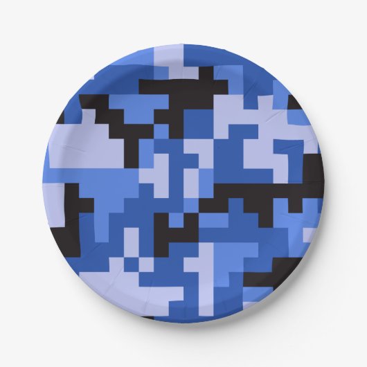 Blauer Pixel-Army-Camouflage Pappteller (Vorderseite)
