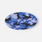 Blauer Pixel-Army-Camouflage Pappteller (Schrägansicht)