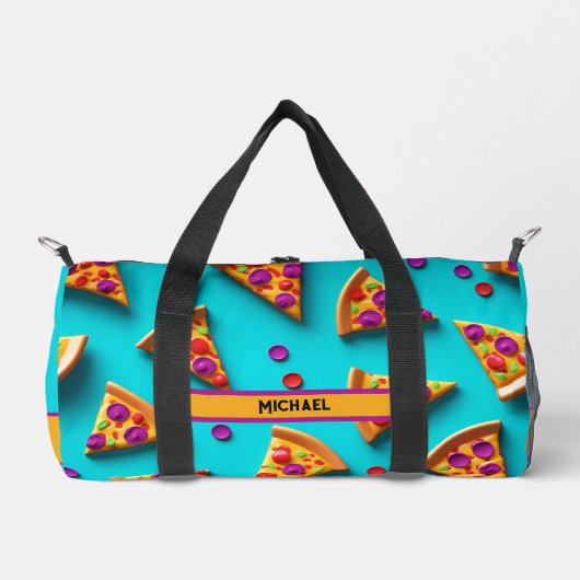 Blauer Pizzapsmuster lustiger Name oder eigener Te Duffle Bag (Vorderseite)