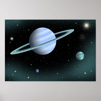 Blauer Planet mit Ring gekrönt. Poster