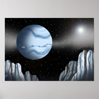 Blauer Planet über einer Eiswand. Poster