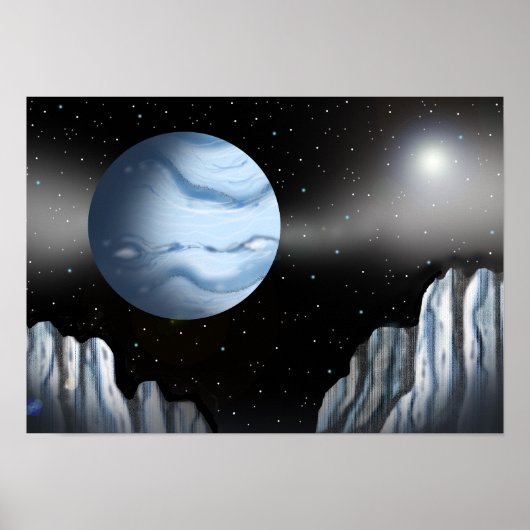 Blauer Planet über einer Eiswand. Poster (Vorne)