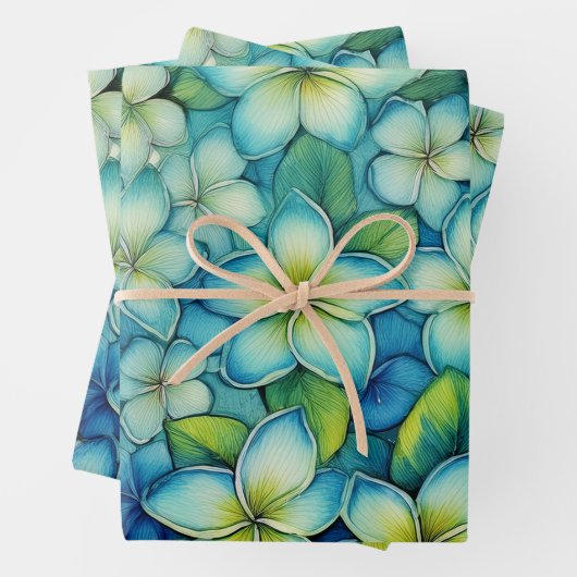 Blauer Plumeria Geschenkpapier Set (Beispiel)