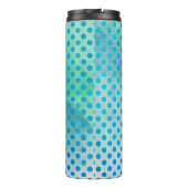 Blauer Polka-Dot-Template für das Foto mit Papierl Thermosbecher (Rückseite)