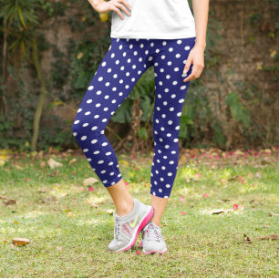 Blauer Polka-Hafen Capri Leggings