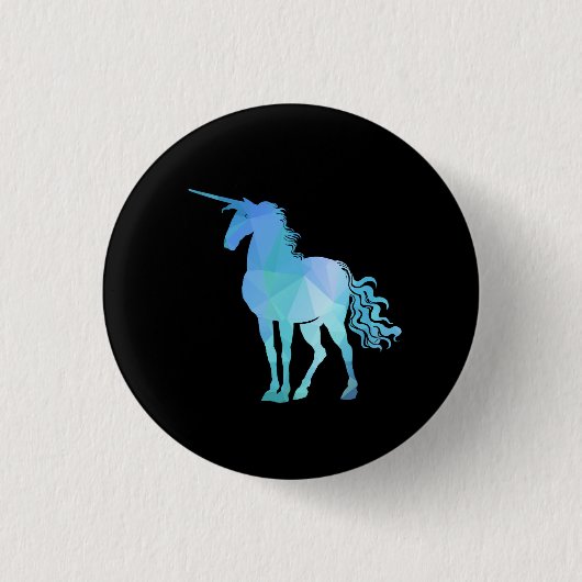 Blauer Polygon-Einhorn-Knopf Button (Vorderseite)